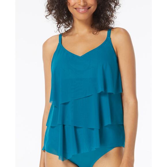 Coco Reef Women's Flourish Underwire Bra-Sized Tankini Top - Teal Cove 36C - Picture 2 of 8